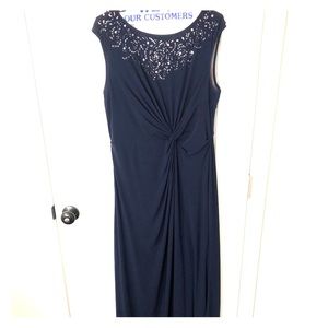 Navy Blue Formal Gown: floor length with train